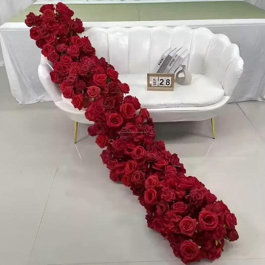 Red Flower Runner Table Flower Runner Red Silk Flower Artificial Flower Arrangement Long Red Table Flower Runner