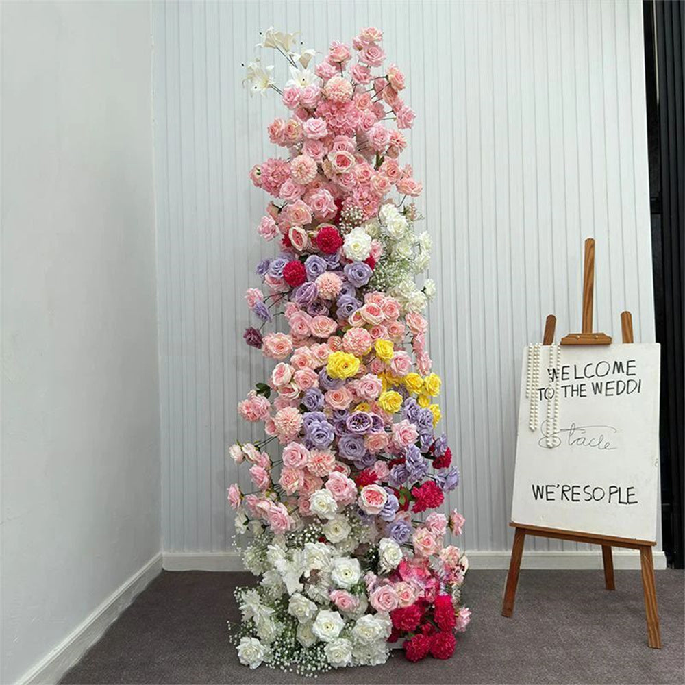 5D Luxury Colorful Wedding Backdrop Floral Arrangement Flower Row Colorful Babysbreath Flower Runner flower arch