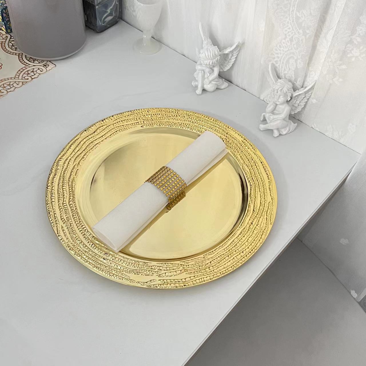 100pcs Lot Luxury European-style gold dish 13inch charger Plate Curving gold rim round charger plate Wedding Party Events